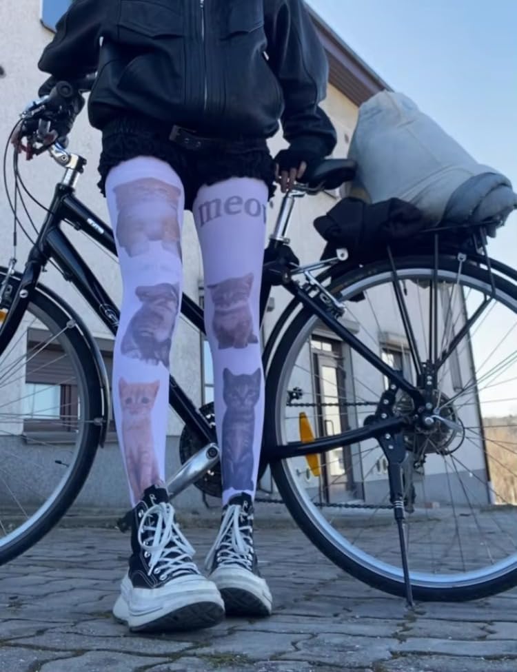 TYATVS Womens Whimsy Twee Funky Tights Emo Goth Patterned Stockings Whimsical Clothes Y2k Grunge Aesthetic - Image 3